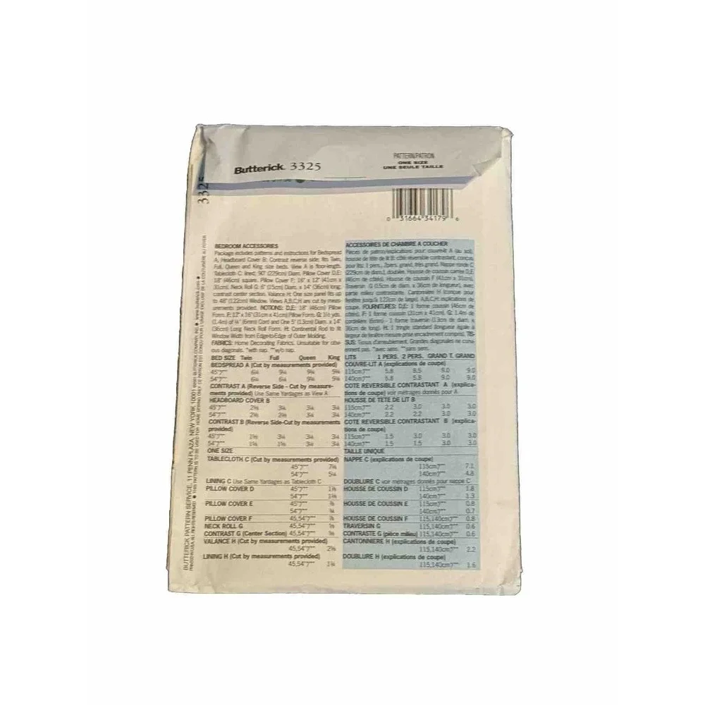 Butterick 3325 Sewing Pattern UNCUT Waverly Bedroom Pillow Bedspread Table Cloth
